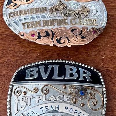 (2) Belt Buckles - Front Range Champion Team Roping, 2002 Team Roping First Place
