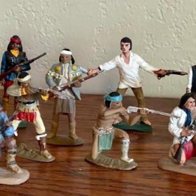 14 Assorted Indian & Cowboy Metal Hand Painted Toy Soldiers  - Valiant & More