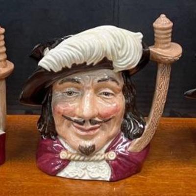 Vintage Royal Doulton The Three Musketeers 7.5" Toby Mugs - Aramis, Porthos, And Athos