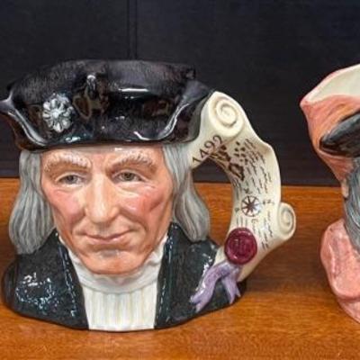 Royal Doulton Monty D6202, Christopher Columbus 1991 D6891, And Falstaff 1949 D6287 6" And 6.5" Toby Mugs
