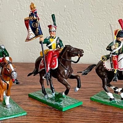 3 Vintage Trophy Miniatures Mounted Napoleonic Toy Soldiers - Metal 