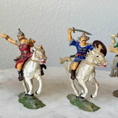 (4) Elastolin Germany Hunne Horse And Rider Figurines