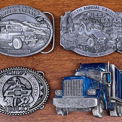 (4) Pewter Belt Buckles - 29th & 30th Jeep Safari, Chevy 2011, & 1980 Trucker 