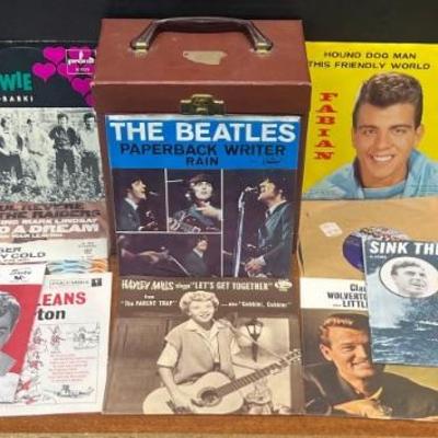 Lot Of Assorted Vintage 45's With Case - Elvis, The Beatles, Frankie Avalon, And More