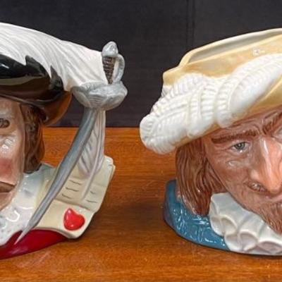 Royal Doulton Scaramouche 1987 D6814 And Cyrano De Bergerac 1995 D7004 7 And 7.5" Toby Mugs