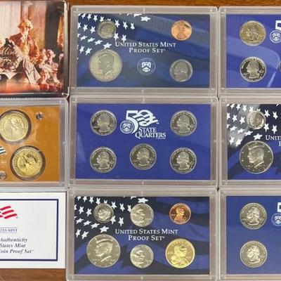 US Mint 2007 Presidential One Dollar Coin Proof Set With Assorted 2000's Proof And 50 State Quarter Sets