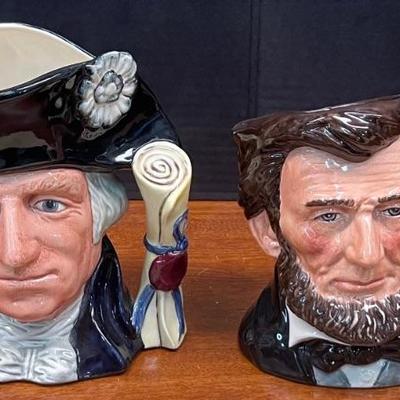 Royal Doulton 7.5" George Washington 1982 D6669 And 7" Abraham Lincoln 1992 D6936