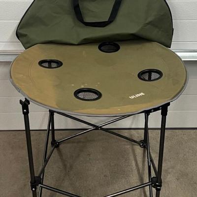 Uline Round Folding Material Camping Table With Cup Holders And Carry Case