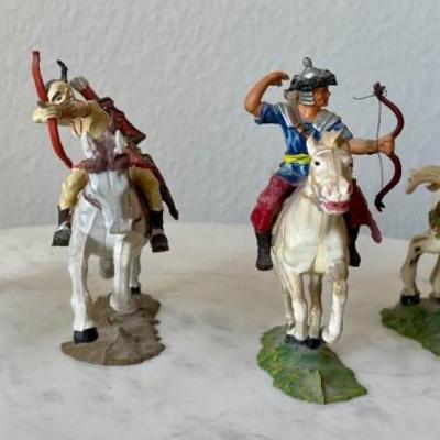 (4) Elastolin Germany Hunne Horse And Rider Figurines