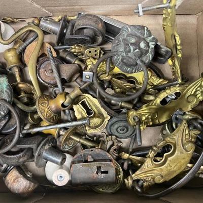 Lot Of Vintage And Antique Hardware - Lion Knockers, Casters, Porcelain And Brass Pulls, Locks, And More