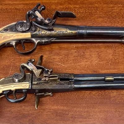 2 Denix Authentic Replica Single And 2 Barrel Flint Lock Pistols