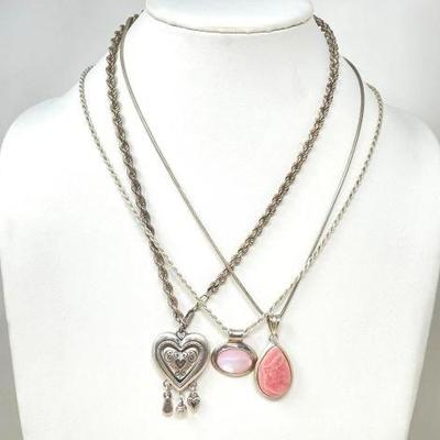 #508 • (3) Sterling Silver Pendants & Necklaces, 70g
