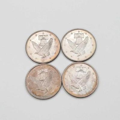 #608 • (4) 1 Troy Ounce .999 Fine Silver Liberty Bell & Eagle Coins
