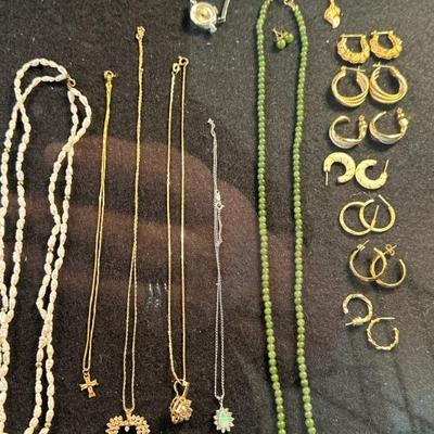 14k gold earring, necklaces and bracelets