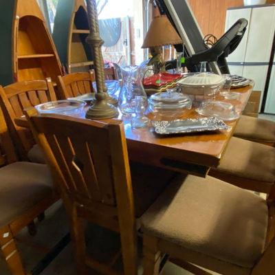 Dining Room Highbar Table, 8 chairs, pull out leaves with under storage