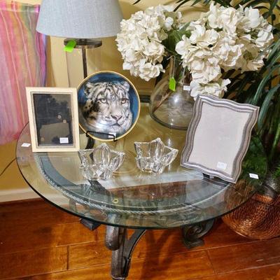 Wrought Iron End Table and Decoratives