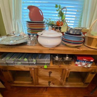 Rustic storage piece and assortment of toleware trays