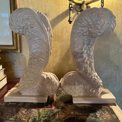 Royal Haeger feather shaped bookend vases