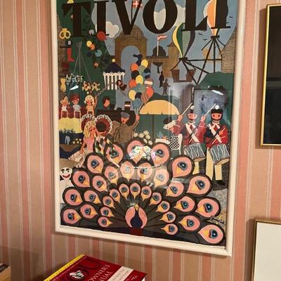 Lots of posters—Broadway (including one signed by Peter Allen), opera, Marc Chagall, vintage Tivoli Gardens, vintage 1968 Madrid bull...