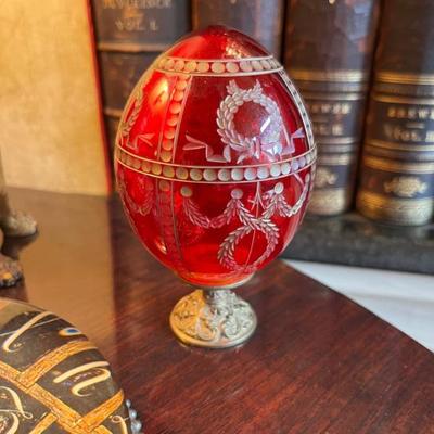 Signed Faberge crystal egg, antique