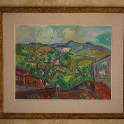 Pinchus Kremegne, Paysage en Provence, gouache, signed lower right