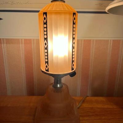 Pink Art Deco Depression glass lamp, antique