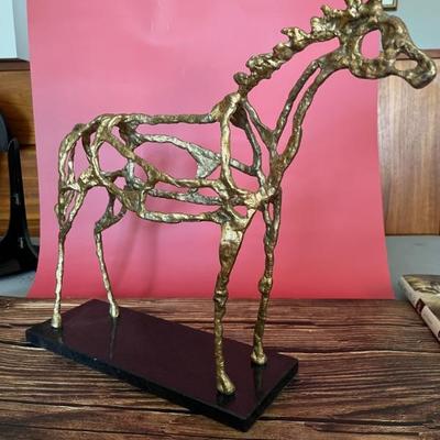 Modern gold table sculpture of a horse, Giacometti style