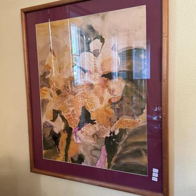Original orchid watercolor in faux bamboo frame 