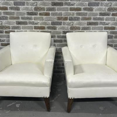 Pair MCM Hollywood Regency White Leather Chairs