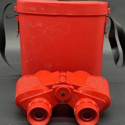 Non-Prismatic Red Binoculars in Red Carry Case