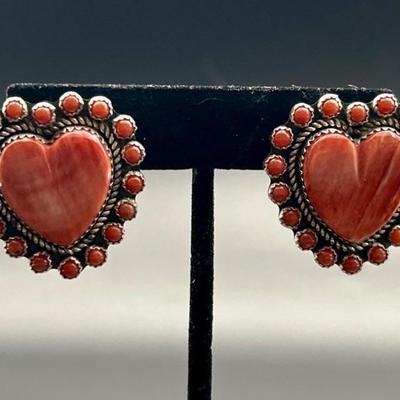 Sterling Silver w Agate Heart Earrings