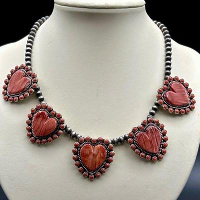 Sterling Silver w/ Agate Hearts Necklace