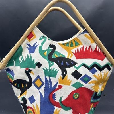Colorful, Vintage Sewing Basket w/ Safari Animals
