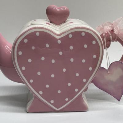 Hear-Shaped Pink Polka Dot Ceramic Teapot