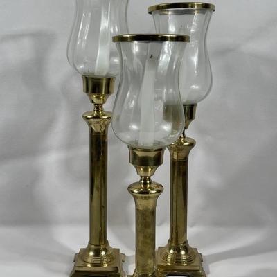 Three Vintage Brass Candle Holders 