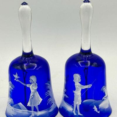 (2) Cobalt Mary Gregory Fenton Style Bells
