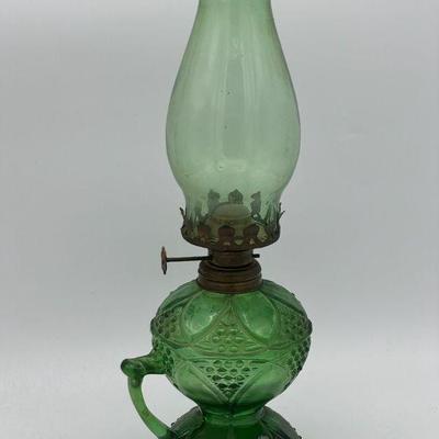 Vintage Green Hobnail Oil Lamp Made In Hong Kong

