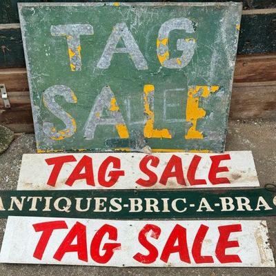 (4) Vintage Metal Tag Sale & Antique Sale Signs
