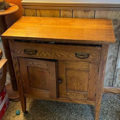 Oak Cabinet Night Table with Casters
