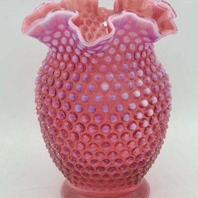 Fenton Cranberry Opalescent Hobnail Vase