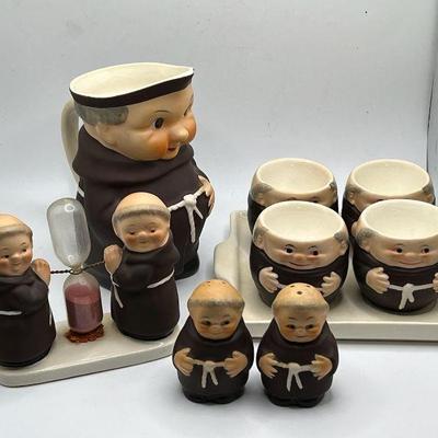 Goebel Friar Tuck Salt & Pepper Shakers, Creamer, Hourglass & Egg Cups
