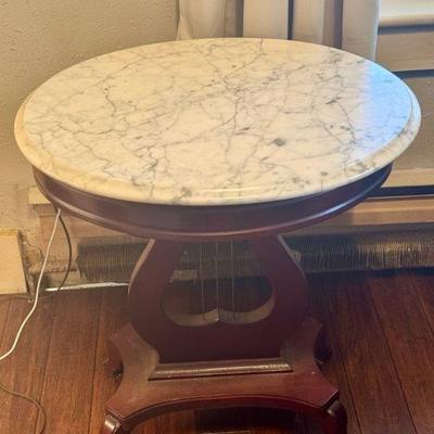 Antique Marble Topped Lyre Side Table
