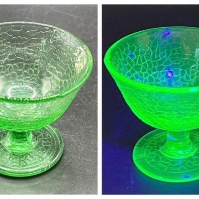 3” Antique Crackle Uranium Glass Sherbet Dish
