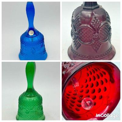 (4) Colorful Bells Feat. Made In Italy & Avon Cranberry Glass
