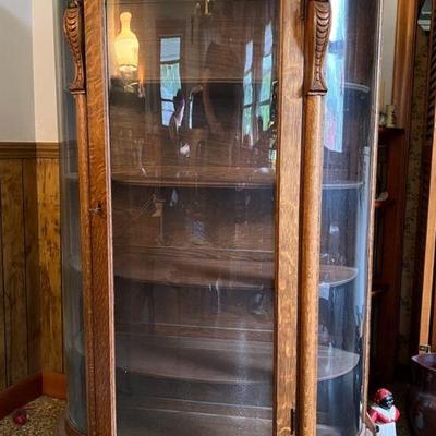 Carved Lions Bow Front Display Cabinet with Key
