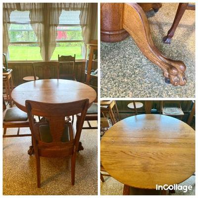Antique Claw Foot Table & (4) Chairs
