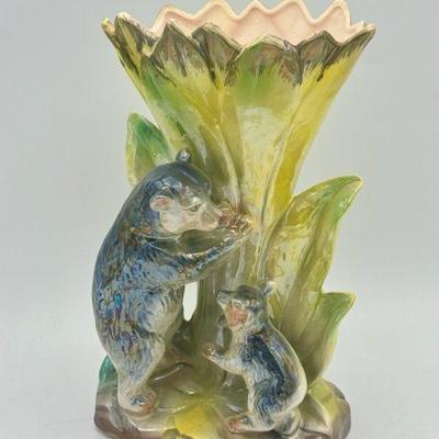 Vintage Lusterware Bisque Bear Vase
