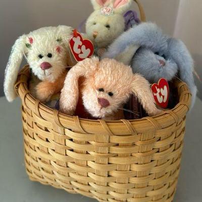 Basket Of Beanie Babies Bunnies
