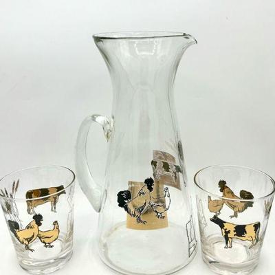 Vintage Glass Pitcher & (8) Cups
