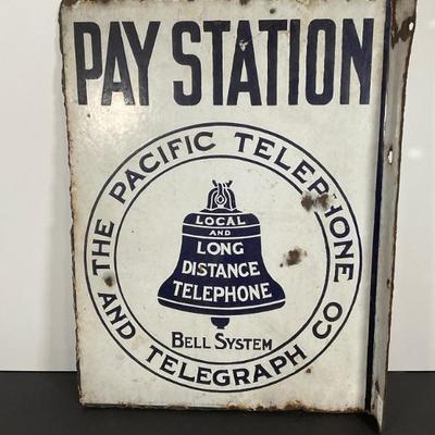 early 20th C Porcelain Telephone Sign